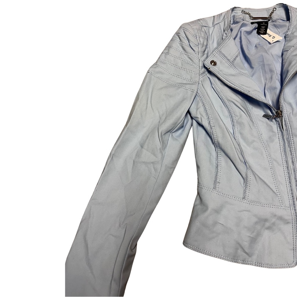 White House Black Market Blue Blazer Fitted Asymmetrical sz 4 Petite - Picture 8 of 9